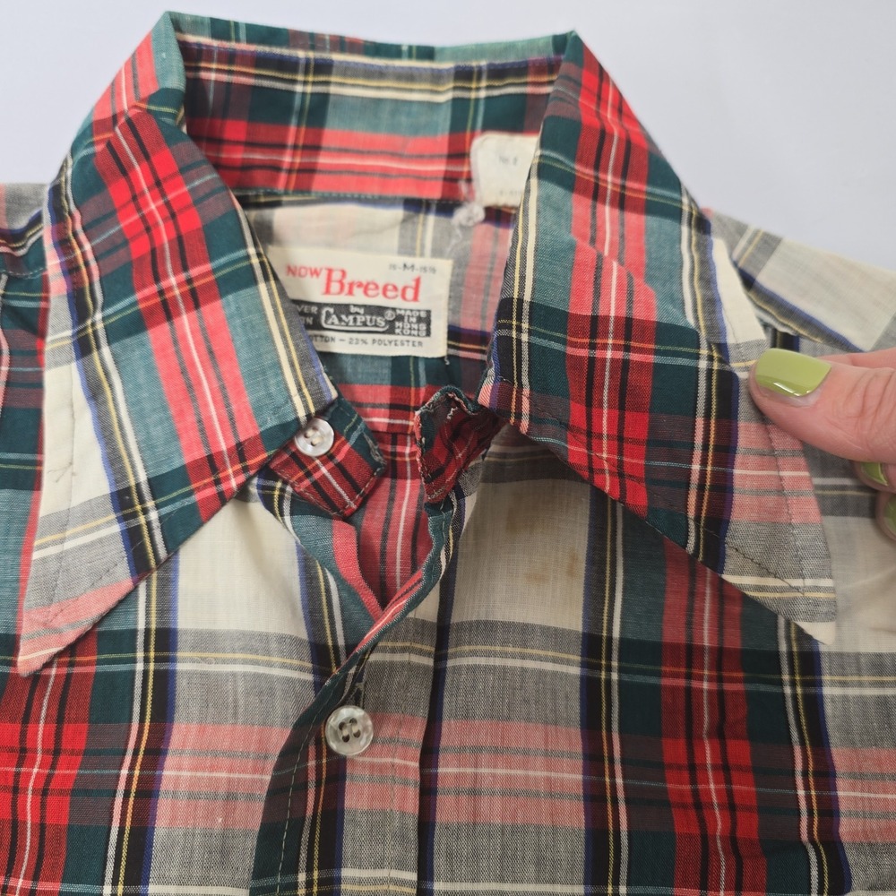Vintage Now Breed by Campus Mens Plaid Button Down Shirt Red Green 15-M-15.5‎